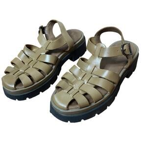 FREE PEOPLE Delaney Fisherman Leather Platform Sandals Tan Size 37